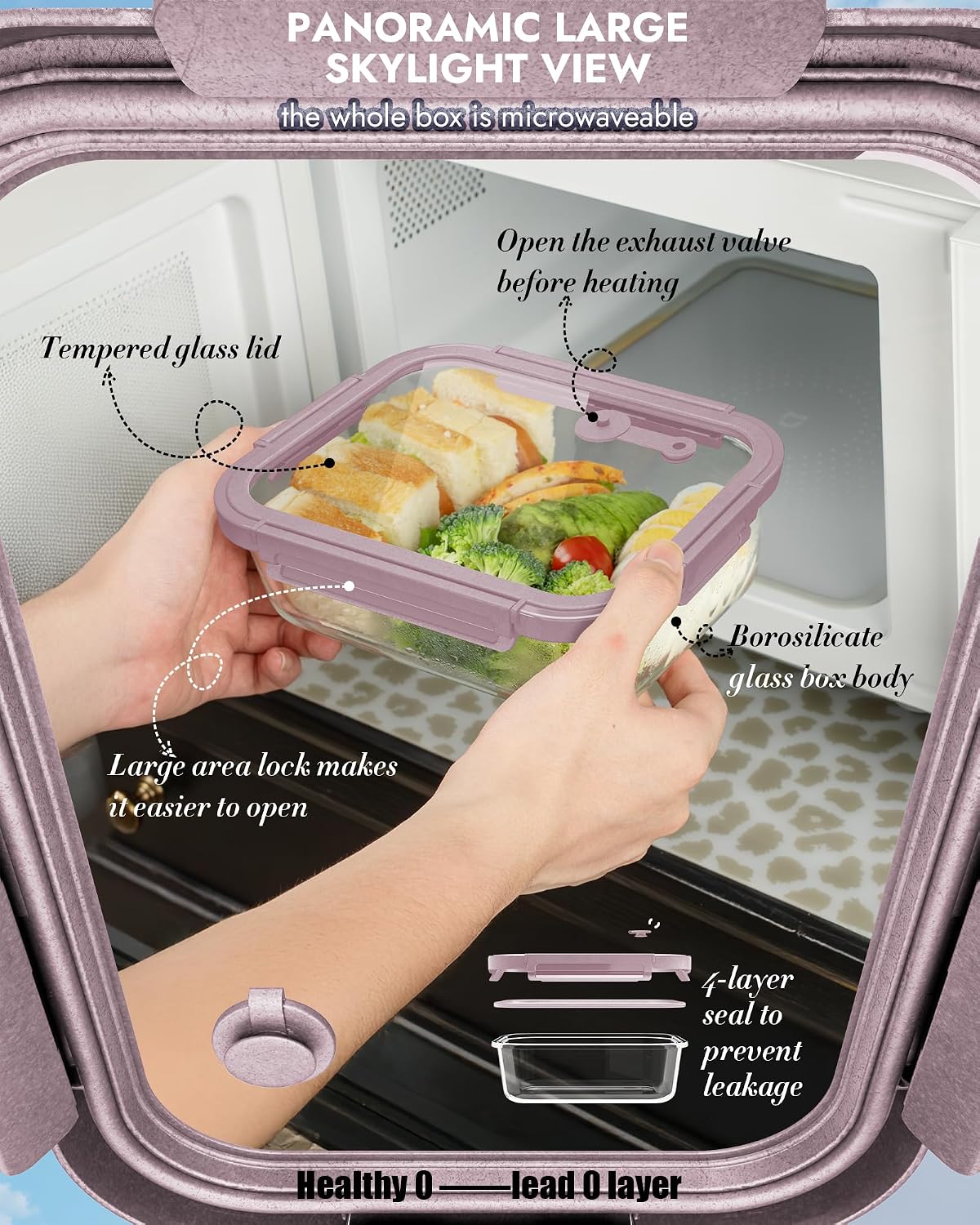 10-Pack Glass Food Storage Containers with Tempered Glass Lids – Borosilicate, Airtight, Oven-Safe (-4°F~950°F), BPA-Free, 4.4 & 1.6 Cup, Leak-Proof, Dishwasher Safe (Gray)