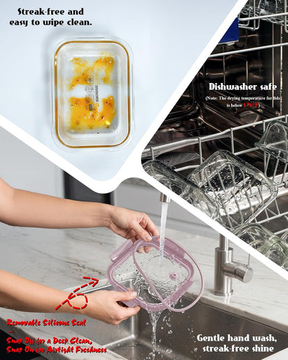 10-Pack Glass Food Storage Containers with Tempered Glass Lids – Borosilicate, Airtight, Oven-Safe (-4°F~950°F), BPA-Free, 4.4 & 1.6 Cup, Leak-Proof, Dishwasher Safe (Gray)