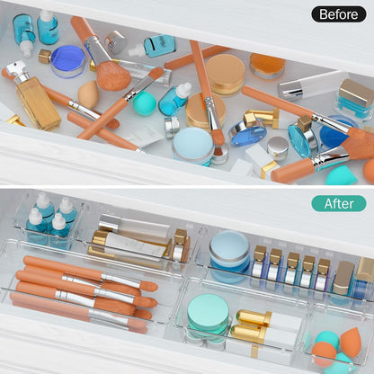 6 Pack Clear Drawer Organizer Set, Drawer Storage Trays, Storage Bins