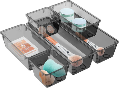 6 Pack Clear Drawer Organizer Set, Drawer Storage Trays, Storage Bins