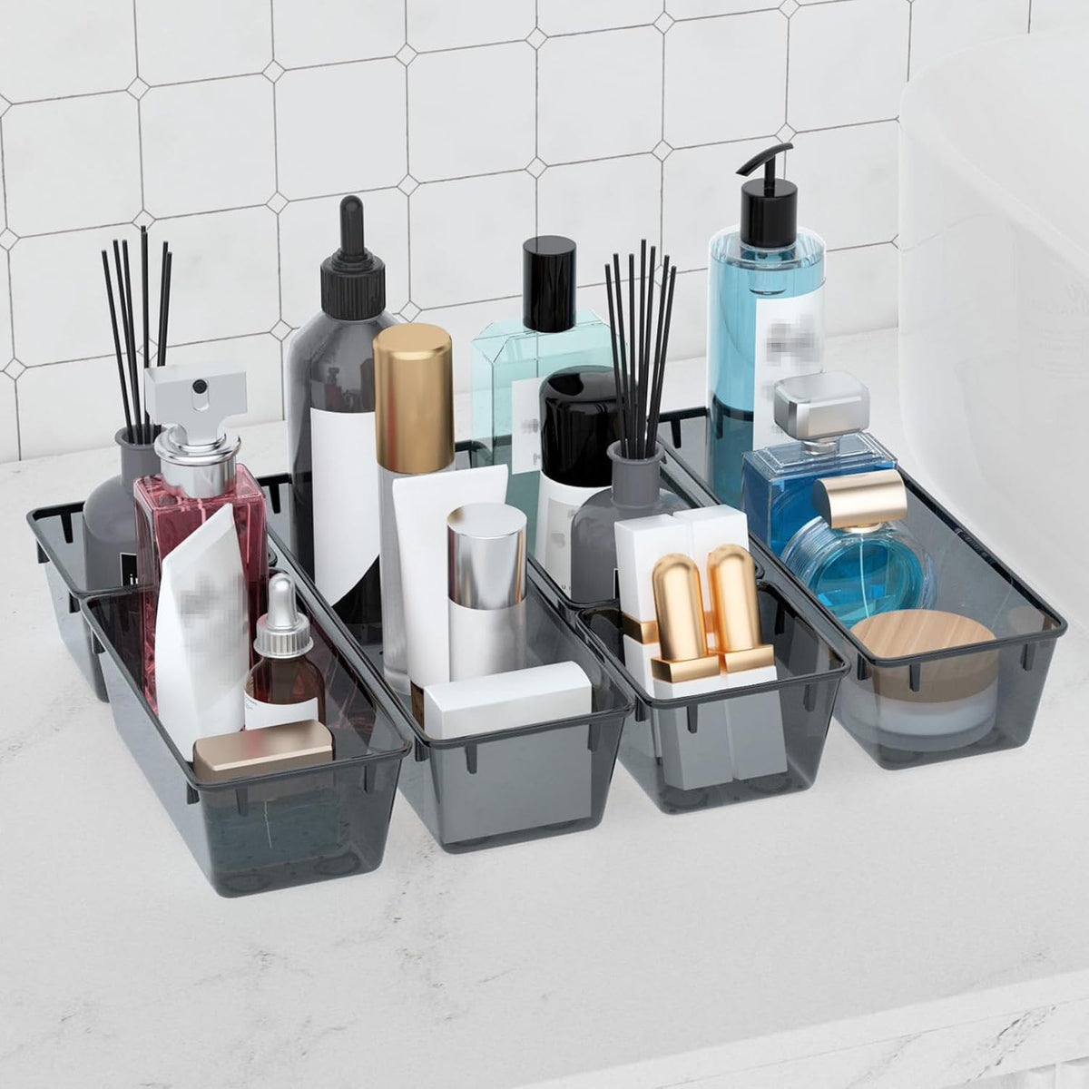 6 Pack Clear Drawer Organizer Set, Drawer Storage Trays, Storage Bins