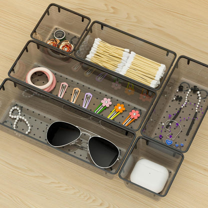 6 Pack Clear Drawer Organizer Set, Drawer Storage Trays, Storage Bins