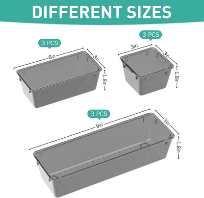 6 Pack Clear Drawer Organizer Set, Drawer Storage Trays, Storage Bins