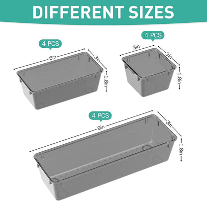 6 Pack Clear Drawer Organizer Set, Drawer Storage Trays, Storage Bins