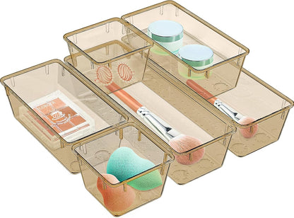 6 Pack Clear Drawer Organizer Set, Drawer Storage Trays, Storage Bins