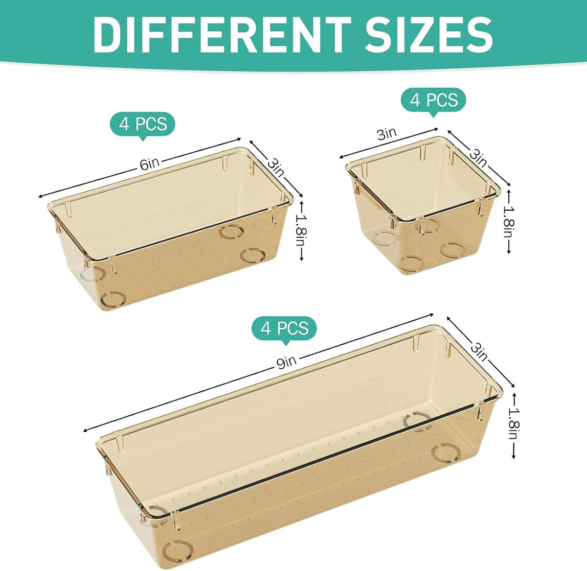 6 Pack Clear Drawer Organizer Set, Drawer Storage Trays, Storage Bins