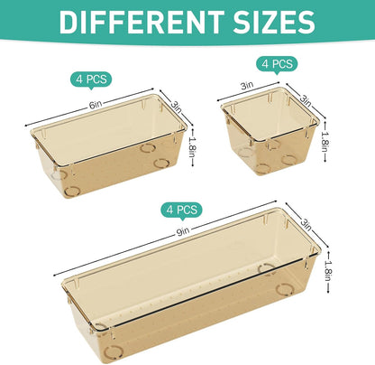 6 Pack Clear Drawer Organizer Set, Drawer Storage Trays, Storage Bins