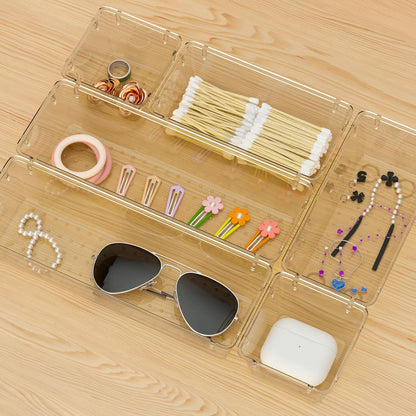 6 Pack Clear Drawer Organizer Set, Drawer Storage Trays, Storage Bins