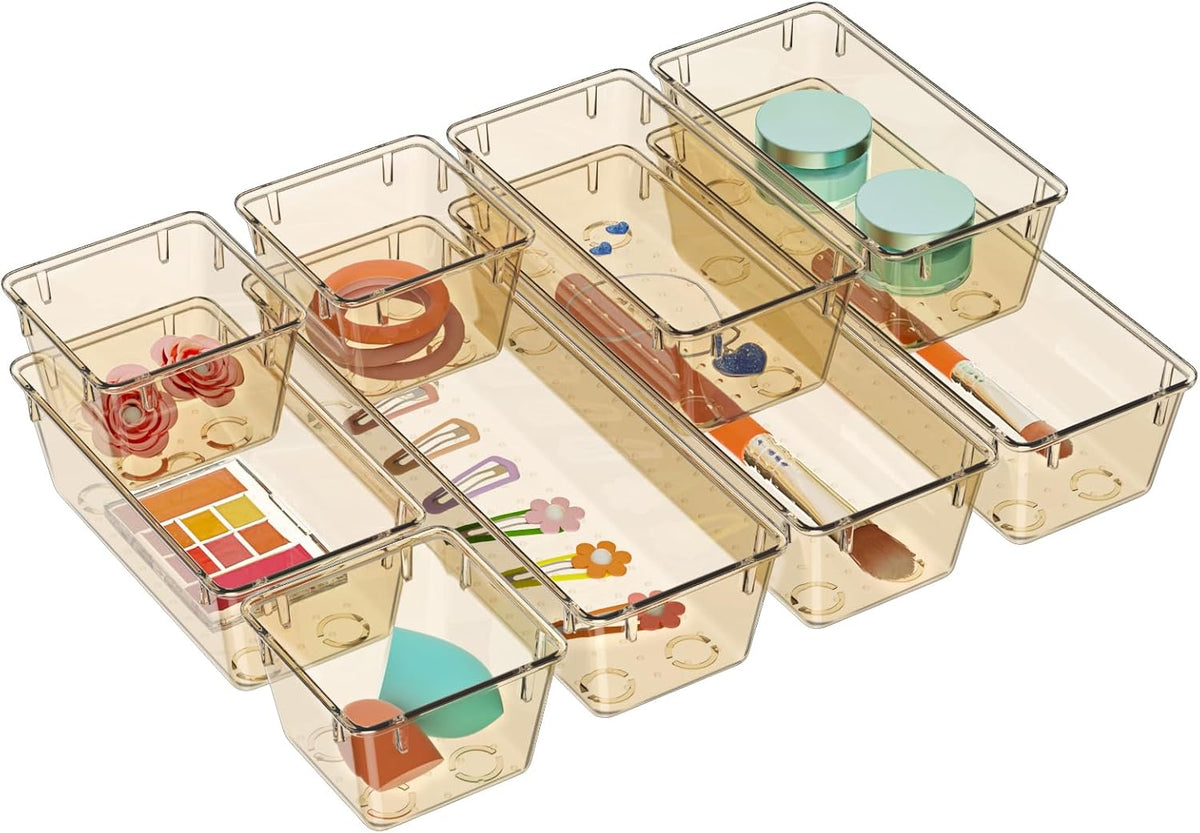 6 Pack Clear Drawer Organizer Set, Drawer Storage Trays, Storage Bins