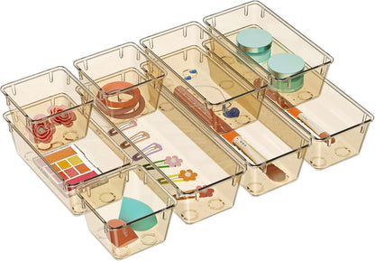 6 Pack Clear Drawer Organizer Set, Drawer Storage Trays, Storage Bins
