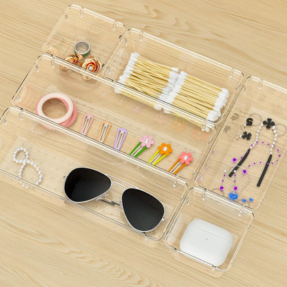 6 Pack Clear Drawer Organizer Set, Drawer Storage Trays, Storage Bins