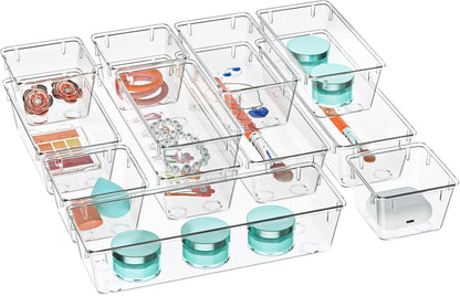 6 Pack Clear Drawer Organizer Set, Drawer Storage Trays, Storage Bins
