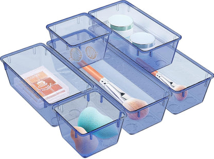 6 Pack Clear Drawer Organizer Set, Drawer Storage Trays, Storage Bins