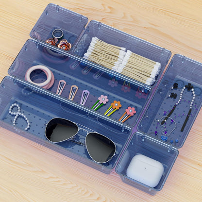 6 Pack Clear Drawer Organizer Set, Drawer Storage Trays, Storage Bins