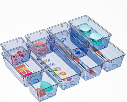 6 Pack Clear Drawer Organizer Set, Drawer Storage Trays, Storage Bins