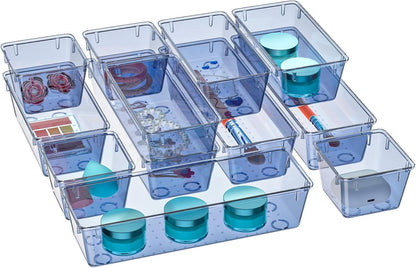 6 Pack Clear Drawer Organizer Set, Drawer Storage Trays, Storage Bins