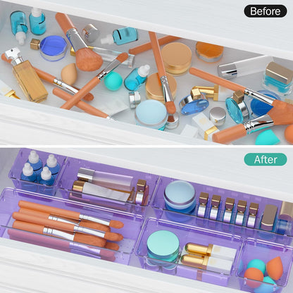 6 Pack Clear Drawer Organizer Set, Drawer Storage Trays, Storage Bins