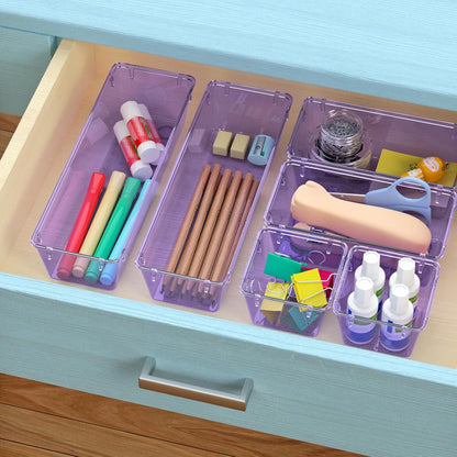 6 Pack Clear Drawer Organizer Set, Drawer Storage Trays, Storage Bins