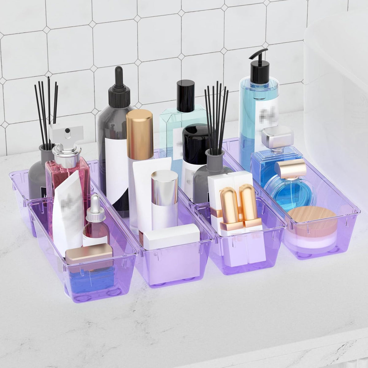 6 Pack Clear Drawer Organizer Set, Drawer Storage Trays, Storage Bins