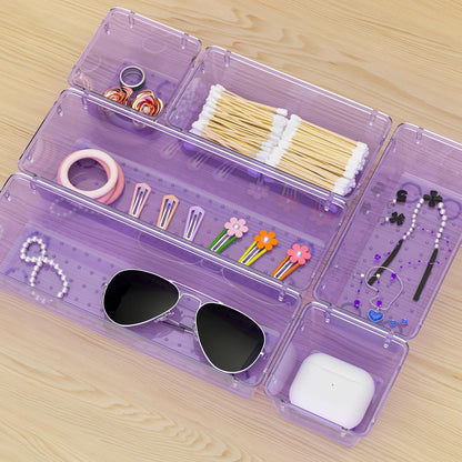 6 Pack Clear Drawer Organizer Set, Drawer Storage Trays, Storage Bins