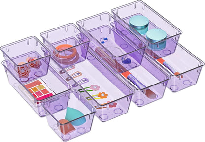 6 Pack Clear Drawer Organizer Set, Drawer Storage Trays, Storage Bins