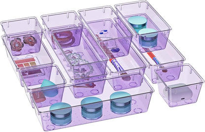 6 Pack Clear Drawer Organizer Set, Drawer Storage Trays, Storage Bins