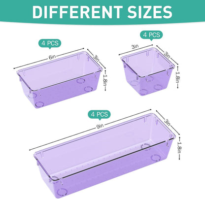 6 Pack Clear Drawer Organizer Set, Drawer Storage Trays, Storage Bins