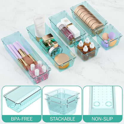 6 Pack Clear Drawer Organizer Set, Drawer Storage Trays, Storage Bins