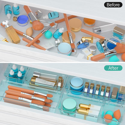 6 Pack Clear Drawer Organizer Set, Drawer Storage Trays, Storage Bins