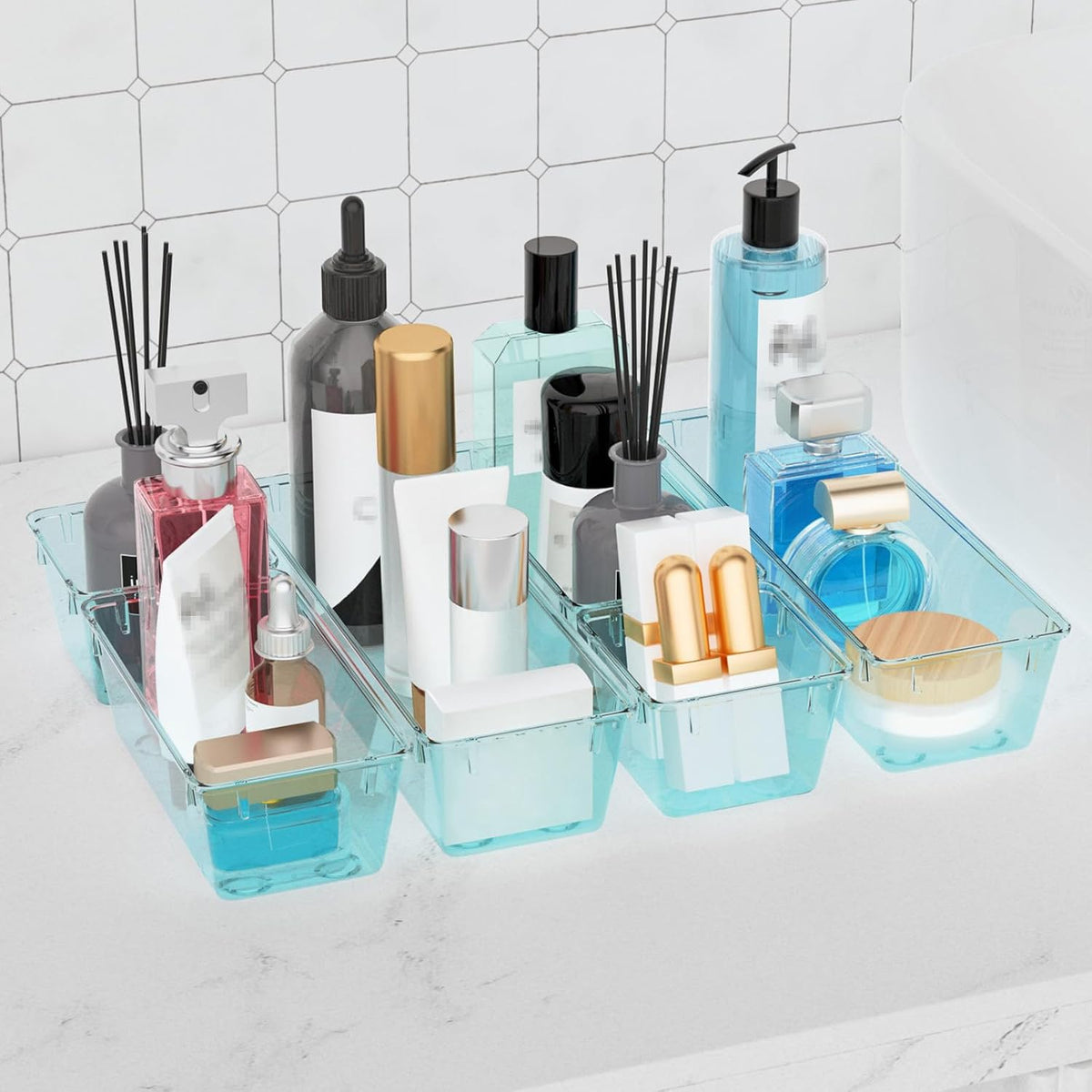 6 Pack Clear Drawer Organizer Set, Drawer Storage Trays, Storage Bins