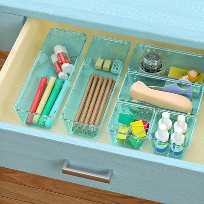 6 Pack Clear Drawer Organizer Set, Drawer Storage Trays, Storage Bins