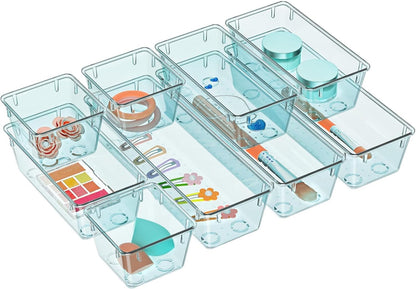 6 Pack Clear Drawer Organizer Set, Drawer Storage Trays, Storage Bins