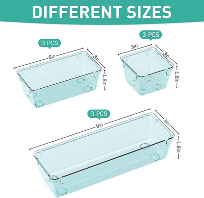 6 Pack Clear Drawer Organizer Set, Drawer Storage Trays, Storage Bins