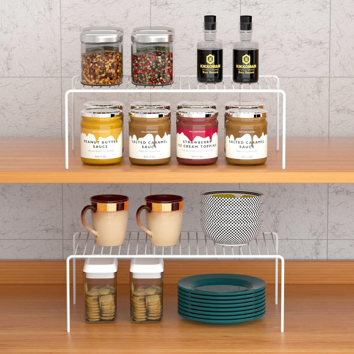 Cabinet Storage Shelf Rack Set of 6, Medium (13 x 9.4 inch) Rustproof Metal Wire Kitchen Cabinet Organizer and Storage, Cupboard Spice Shelf Rack for Plate, Dish, Counter & Pantry Organization