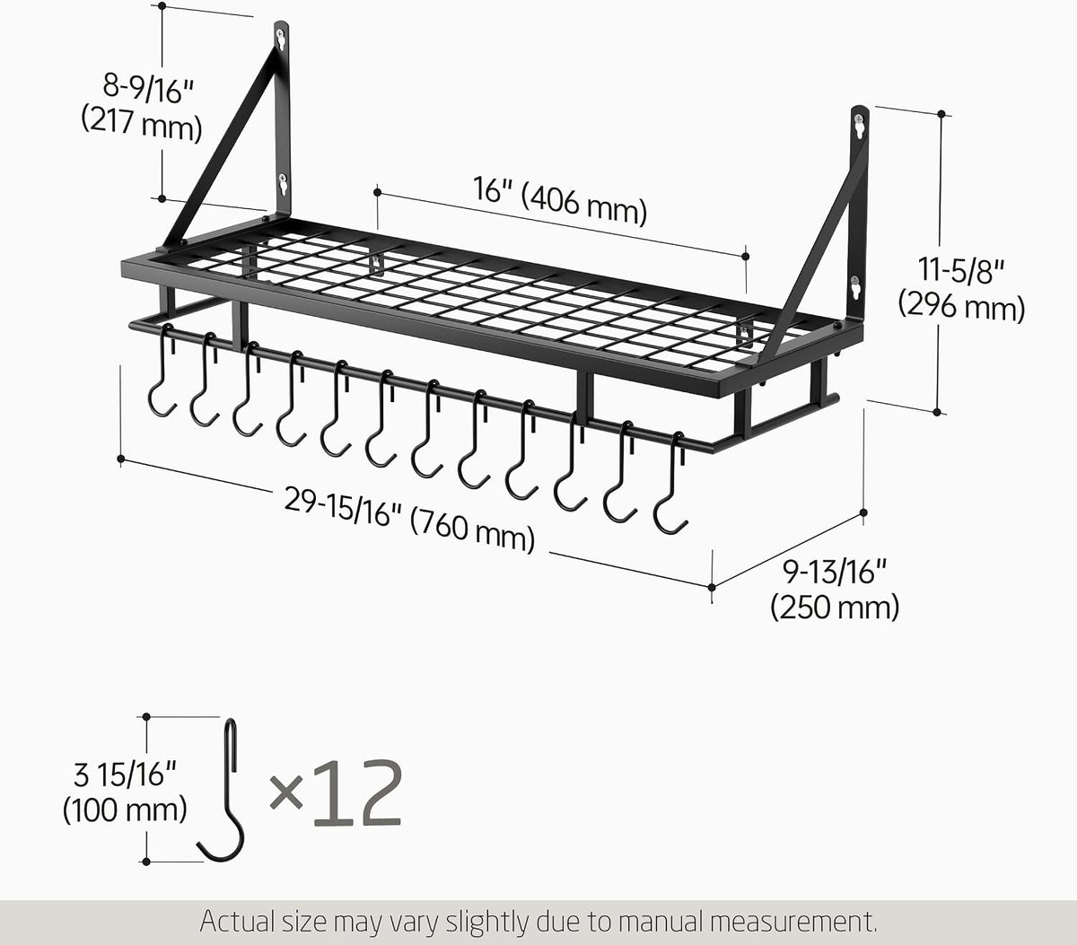 30-Inch Kitchen Pan Pot Rack Wall Mounted, Hanging Storage Organizer