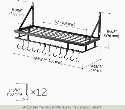 30-Inch Kitchen Pan Pot Rack Wall Mounted, Hanging Storage Organizer