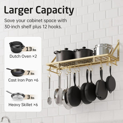 30-Inch Kitchen Pan Pot Rack Wall Mounted, Hanging Storage Organizer