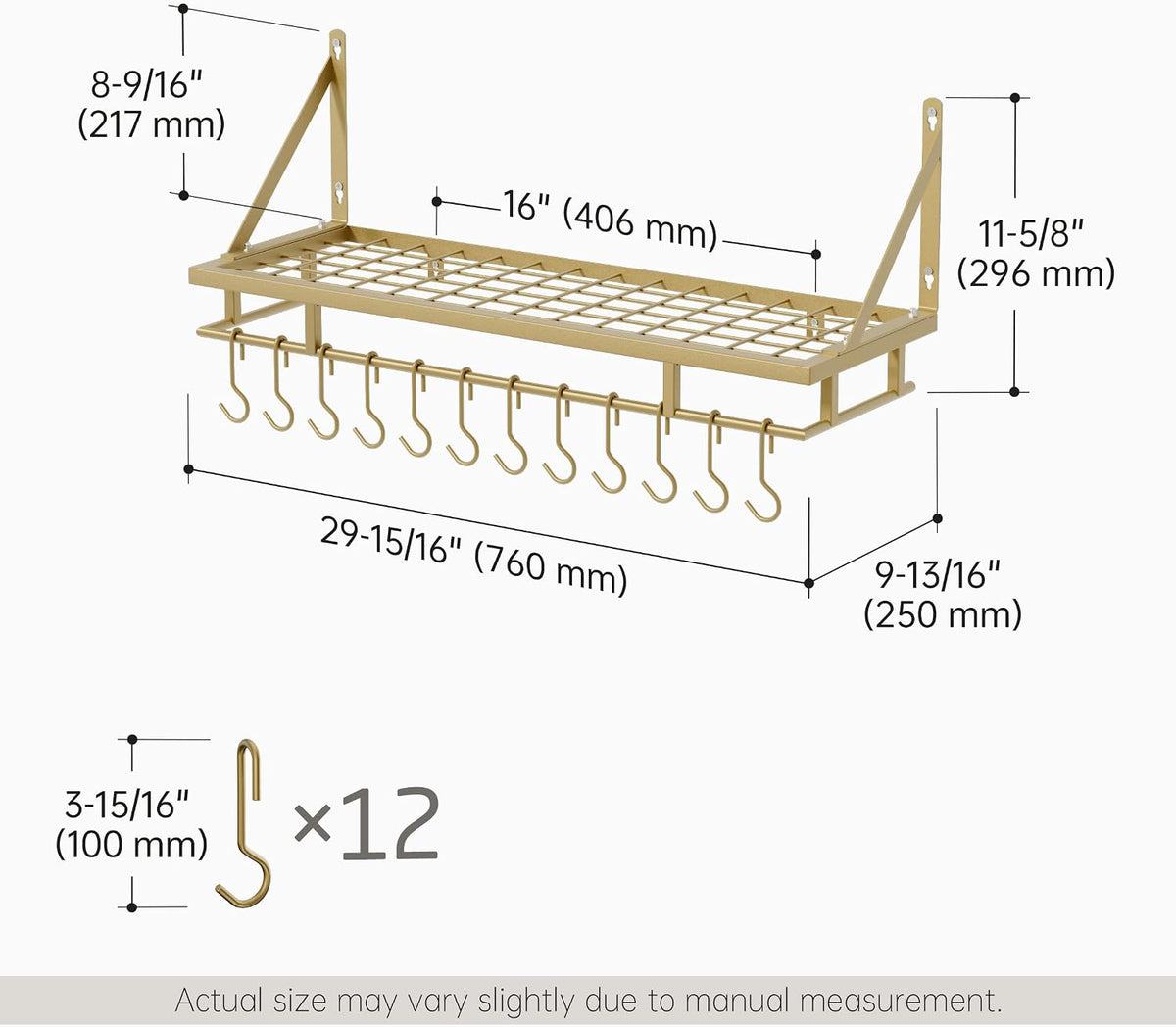 30-Inch Kitchen Pan Pot Rack Wall Mounted, Hanging Storage Organizer