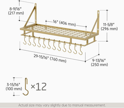 30-Inch Kitchen Pan Pot Rack Wall Mounted, Hanging Storage Organizer