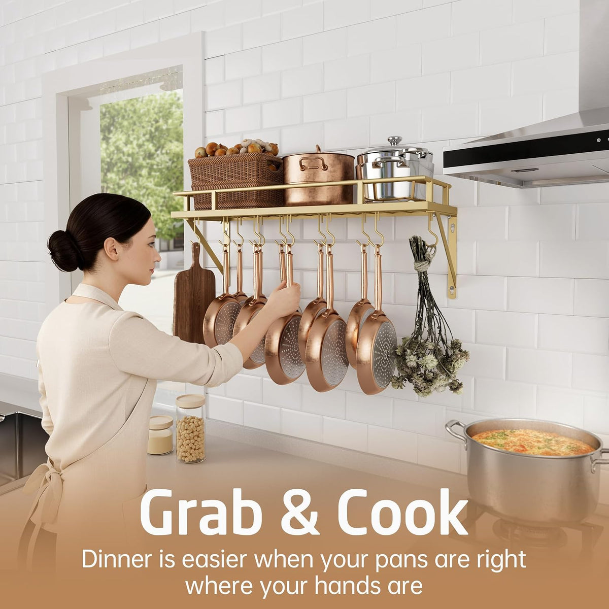30-Inch Kitchen Pan Pot Rack Wall Mounted, Hanging Storage Organizer