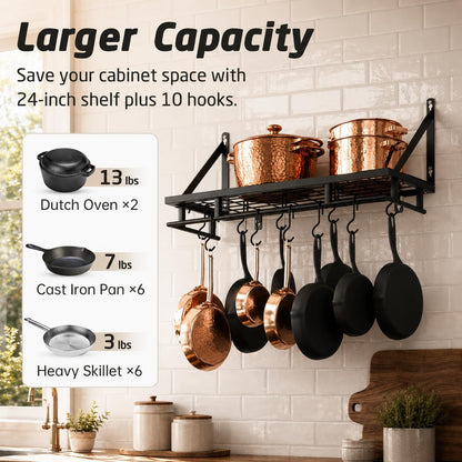 30-Inch Kitchen Pan Pot Rack Wall Mounted, Hanging Storage Organizer