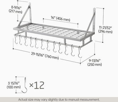 30-Inch Kitchen Pan Pot Rack Wall Mounted, Hanging Storage Organizer