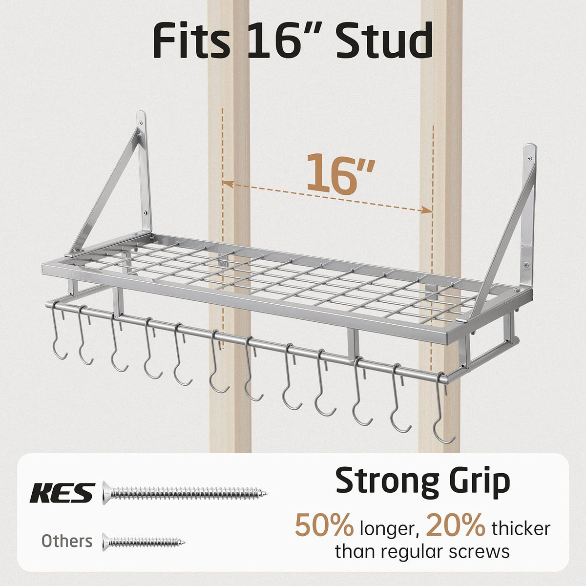 30-Inch Kitchen Pan Pot Rack Wall Mounted, Hanging Storage Organizer