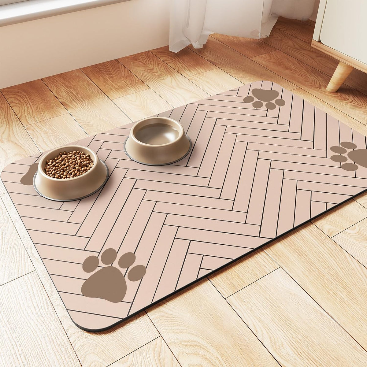 Pet Feeding Mat-Absorbent Pet Placemat for Food and Water Bowl, with Waterproof Rubber Backing, Quick Dry Water Dispenser Mat for Dog and Cat (20"x12", Striped Dark Gray)