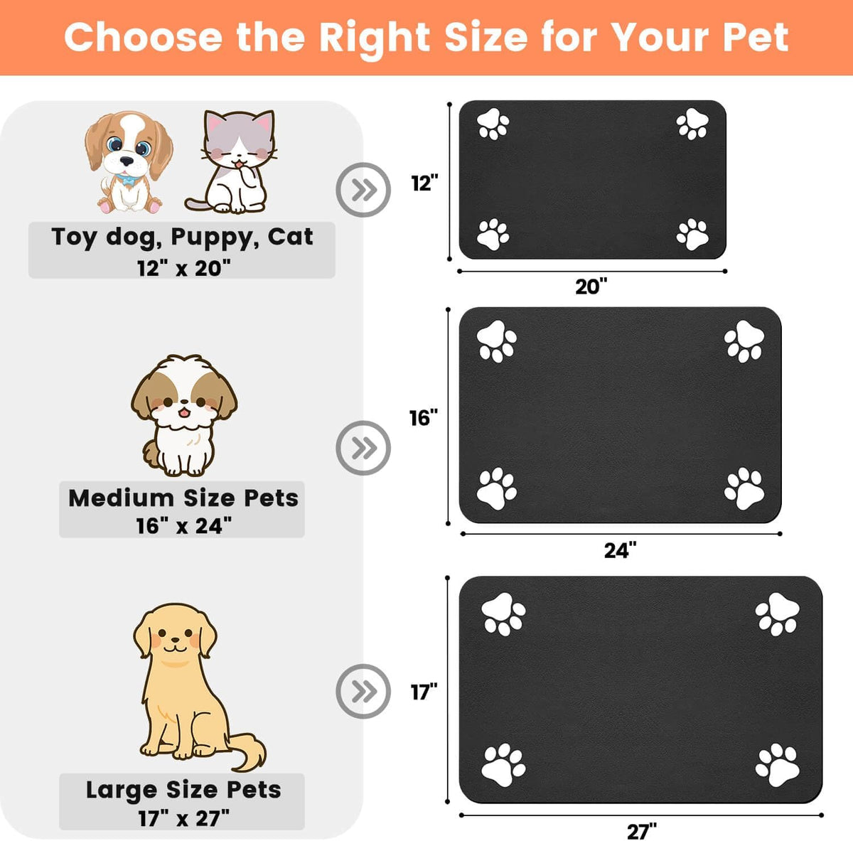 Pet Feeding Mat-Absorbent Pet Placemat for Food and Water Bowl, with Waterproof Rubber Backing, Quick Dry Water Dispenser Mat for Dog and Cat (20"x12", Striped Dark Gray)