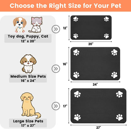 Pet Feeding Mat-Absorbent Pet Placemat for Food and Water Bowl, with Waterproof Rubber Backing, Quick Dry Water Dispenser Mat for Dog and Cat (20"x12", Striped Dark Gray)