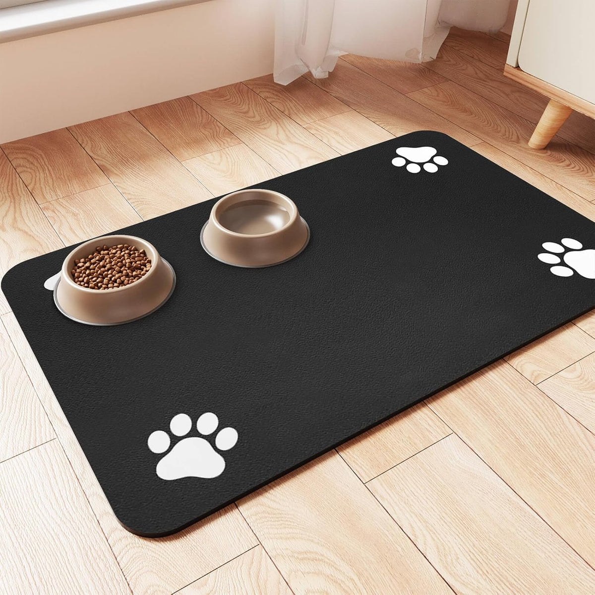 Pet Feeding Mat-Absorbent Pet Placemat for Food and Water Bowl, with Waterproof Rubber Backing, Quick Dry Water Dispenser Mat for Dog and Cat (20"x12", Striped Dark Gray)