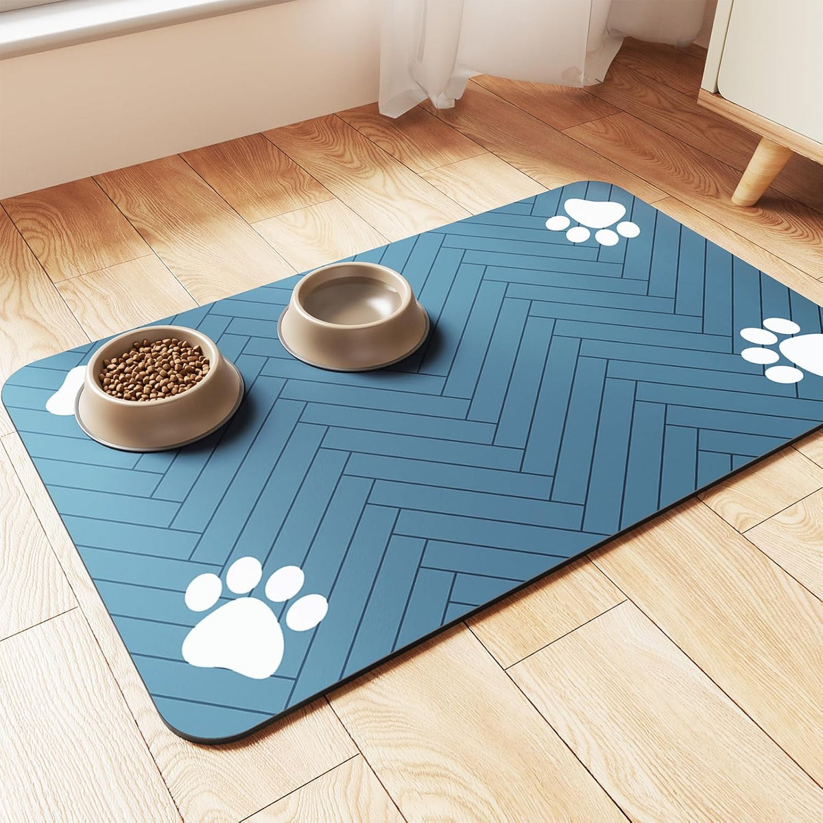 Pet Feeding Mat-Absorbent Pet Placemat for Food and Water Bowl, with Waterproof Rubber Backing, Quick Dry Water Dispenser Mat for Dog and Cat (20"x12", Striped Dark Gray)