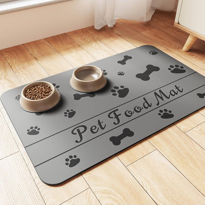 Pet Feeding Mat-Absorbent Pet Placemat for Food and Water Bowl, with Waterproof Rubber Backing, Quick Dry Water Dispenser Mat for Dog and Cat (20"x12", Striped Dark Gray)
