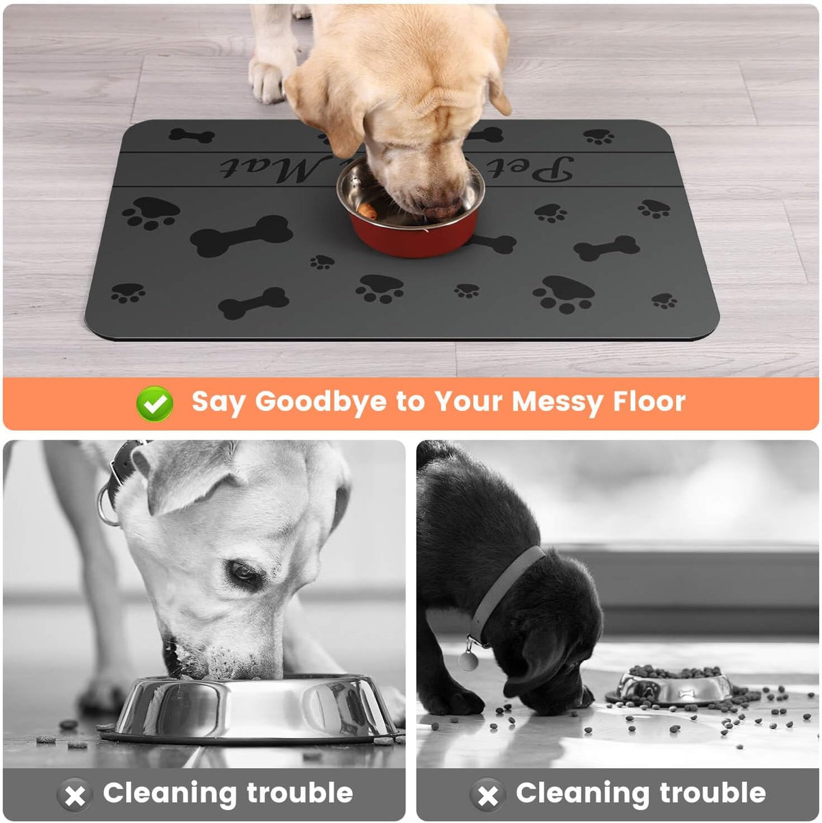 Pet Feeding Mat-Absorbent Pet Placemat for Food and Water Bowl, with Waterproof Rubber Backing, Quick Dry Water Dispenser Mat for Dog and Cat (20"x12", Striped Dark Gray)